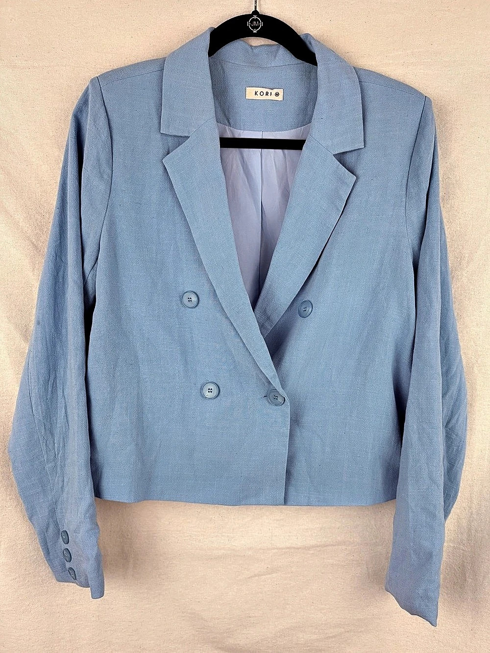 KORI Cropped Blazer in Light Blue Double Breasted - Medium